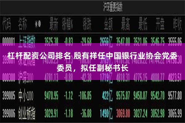 杠杆配资公司排名 殷有祥任中国银行业协会党委委员，拟任副秘书长